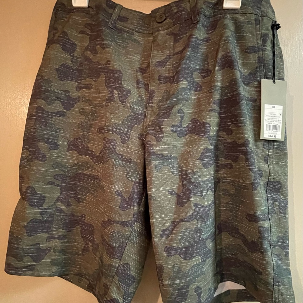 Goodfellow & Co Green and Brown Camouflage Hybrid Swim Shorts